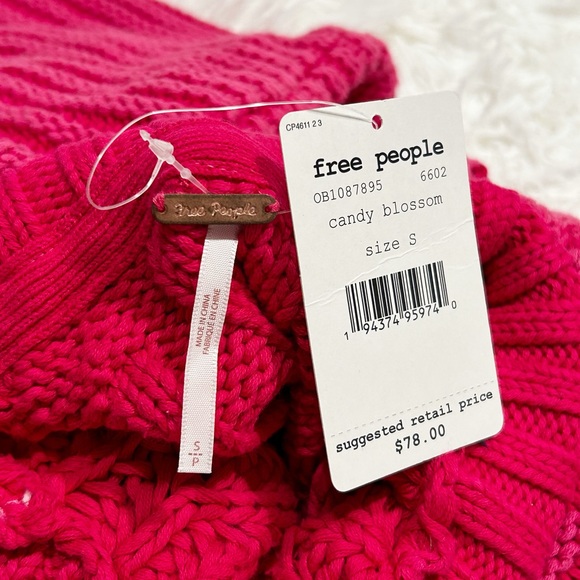 FREE PEOPLE CANDY BLOSSOM CABLEKNIT MOC NECK SZ SMALL NEW - Picture 6 of 9